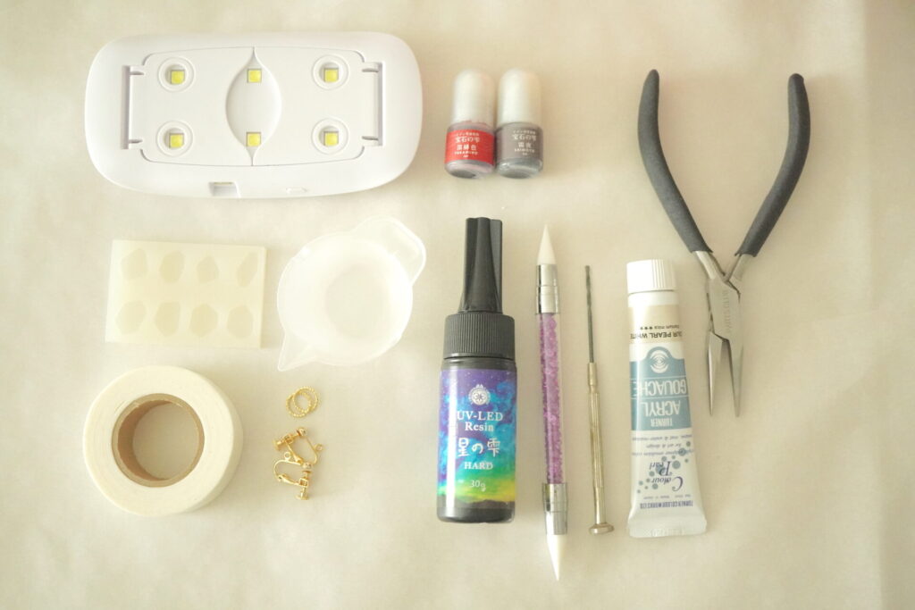 レジンイヤリング作りに使用した材料の画像