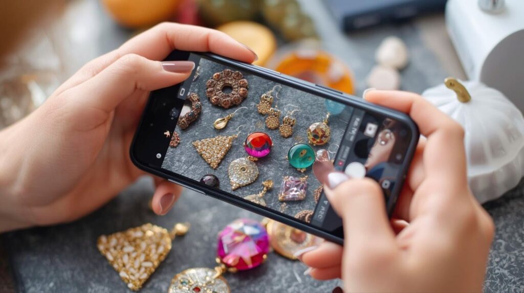 レジンアクセサリーの写真の撮り方を学んでから実践している様子