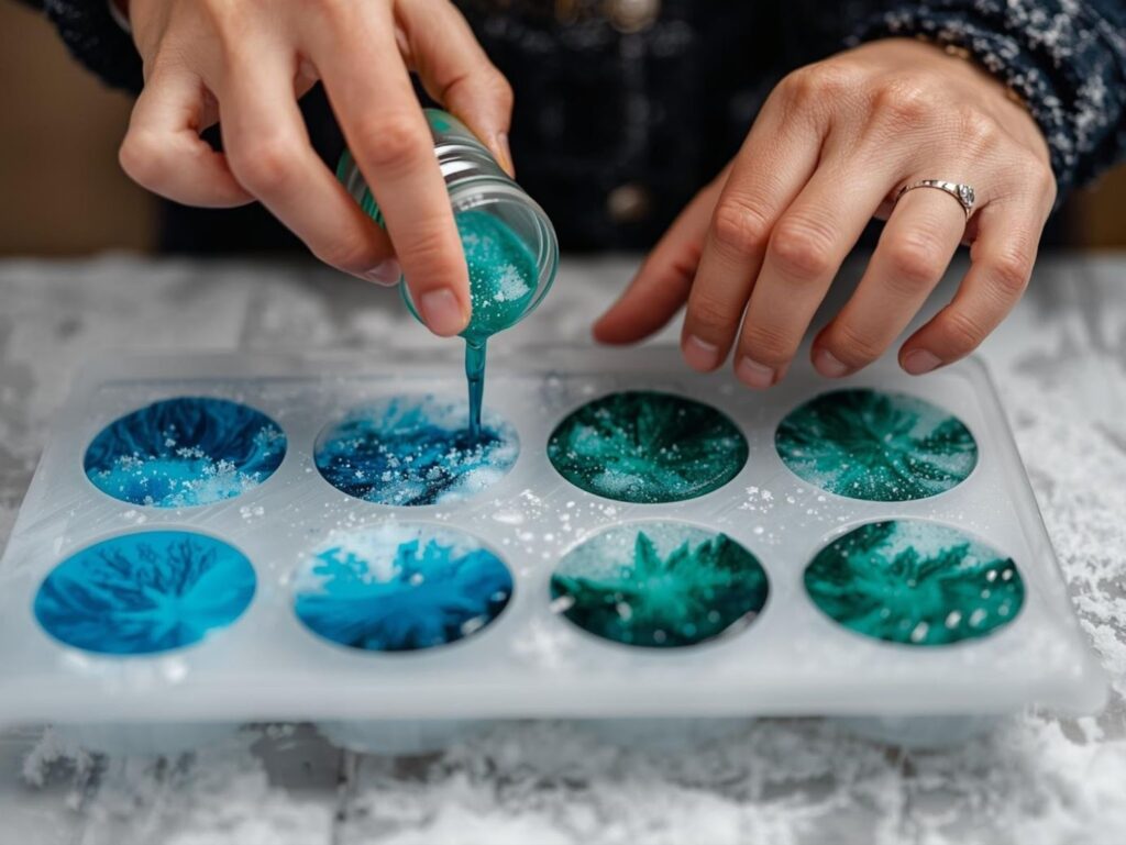 レジンアクセサリーの冬デザインを制作している様子