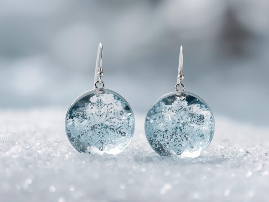 レジンアクセサリーの冬デザインのレジンピアス