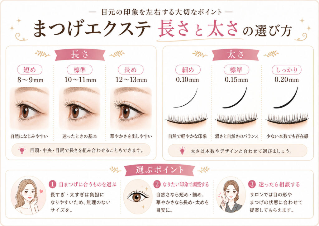 マツエクの長さと太さを比較した画像