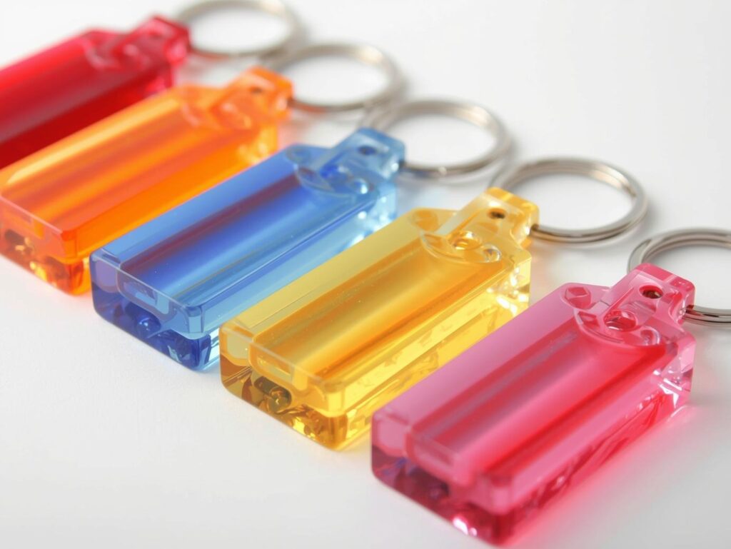 レジンアクスタ制作色々なカラーで制作したキーホルダーのイメージ