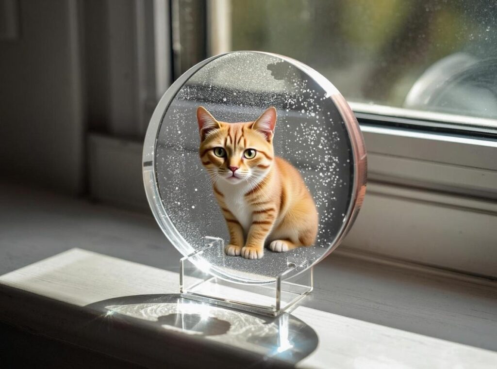 レジンアクスタ制作！窓辺に置いた猫のアクリルスタンドのイメージ