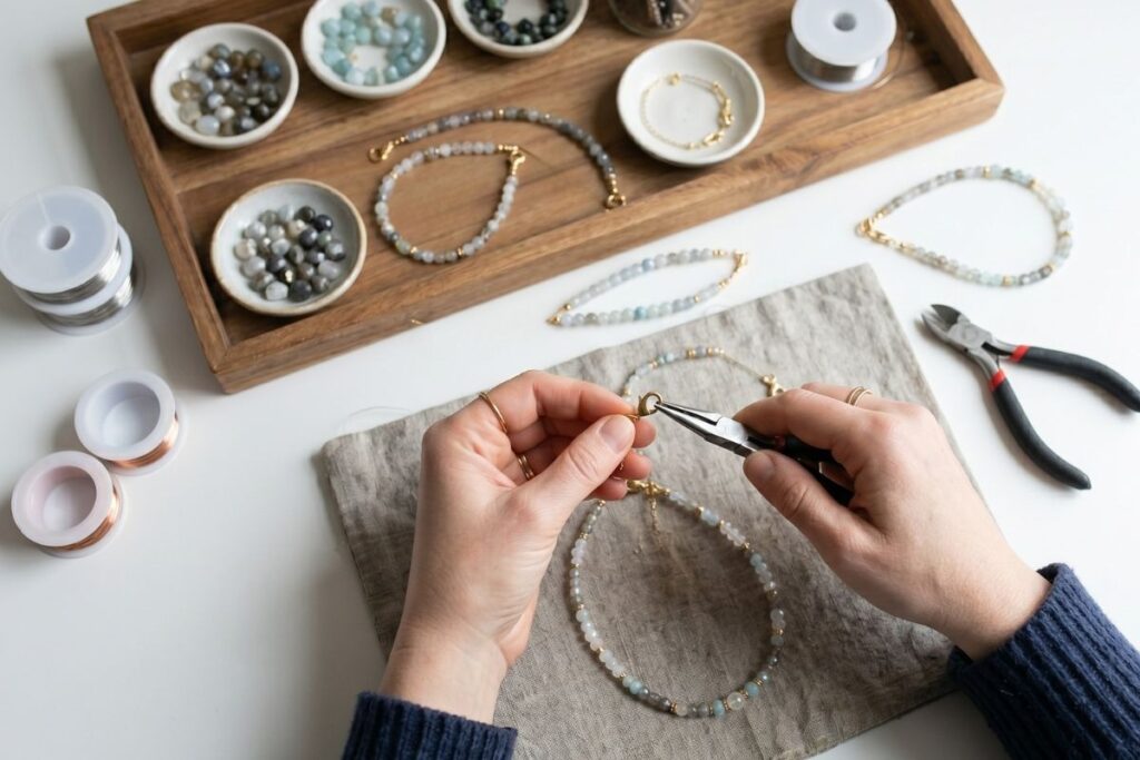 ハンドメイドアクセサリー金具の選び方アクセサリーを作っている様子