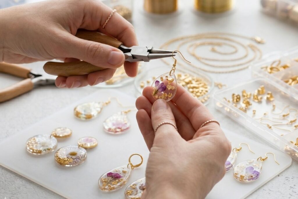 ハンドメイドアクセサリー金具の選び方ピアス金具をつけている様子